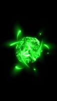 3D illustration of an atom in green showing the nucleus with protons and neutrons. video