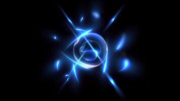 3D illustration of an atom in bright blue showing the nucleus with protons and neutrons. video