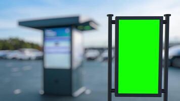 Green screen billboard displaying transformation against changing backgrounds video