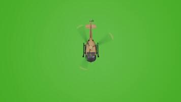 Top view of civil helicopter rotating with green screen background. Green screen chromakey video