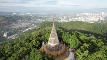 The golden pagoda in the middle of a forest video