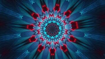 Blue and red flower with black background and red center. Kaleidoscope VJ loop video