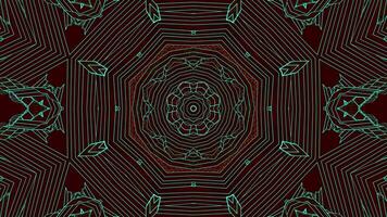 Red and blue abstract design with black background and green center. Kaleidoscope VJ loop video