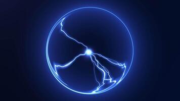 Dynamic blue energy sphere with electric sparks animation on dark background in 4K 60 FPS. Ideal for science, tech, sci-fi videos, intros, transitions, or visualizations in digital projects. video