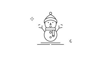 snowman icon line art minimalist animation 2d for weather concept , simple decoration winter sign and symbol animated footage motion graphic illustration design video