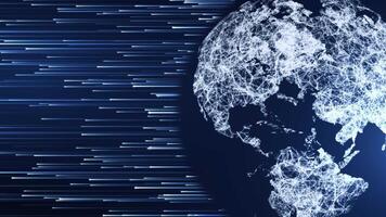Abstract Earth rotation, big data, digital clouds and connection lines. Global network and data connection concept. 3D animation. Seamless loop video