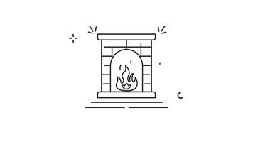 fireplace icon line art minimalist animation 2d for weather concept , simple winter equipment sign and symbol animated footage motion graphic illustration design video
