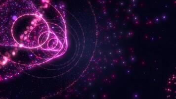 Digital futuristic particle tunnel or travel through time and space at high speed, moving bright neon particle lines and bright dots. High-tech corridor, warp speed, wormhole video