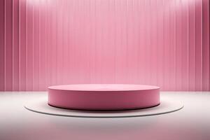 3d pink room with product stand and big pink background. Banner mock up template for Valentine's Day, romantic messages and invitations for sale with space for text photo