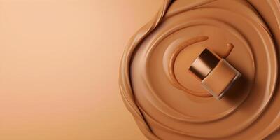 Foundation cream on a beige background. Concept banner template with space for text. photo