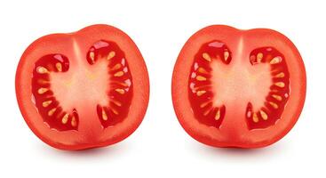 Juicy red tomato placed on clean white background for natural and fresh produce visuals photo