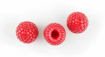 Organic and vitamin-rich raspberry fruit on white background with soft drop shadow for natural food branding and vegan visuals photo