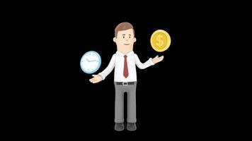 3D Character Showing Dollar and Time Animation Black Screen video