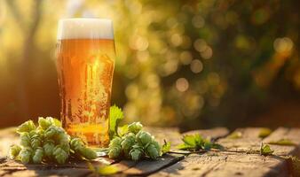 View of Refreshing Craft Amber Beer in Nature photo