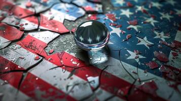 Fragmented American Flag Reflection on Broken Mirror - High Emotional Concept photo