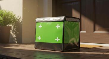 Isolated delivery box on porch, offering convenience in a modern lifestyle photo