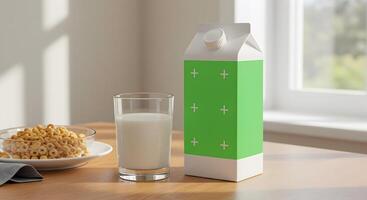 Refreshing Morning with Milk, Cereal, and Sunlight Streaming Through the Window photo