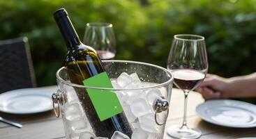 Elegant Outdoor Dining with Chilled Wine and Verdant Backdrop Setting the Scene photo