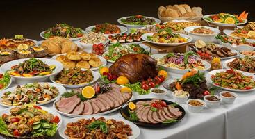 Exquisite buffet arrangement showcases a delectable assortment of diverse cuisine photo