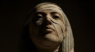 Captivating mummy portrait revealing ancient egyptian heritage under wraps photo