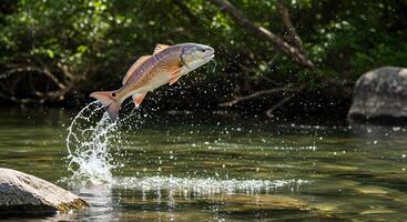 Redfish Splashes to Freedom, A Dynamic Moment of Aquatic Wildlife Encounter photo