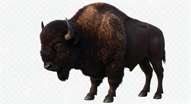 majestuoso bisonte en pie alto en un aislado antecedentes simbolizando desierto foto