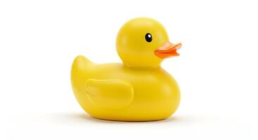 A Classic Yellow Rubber Duck with Orange Beak Against a White Background photo