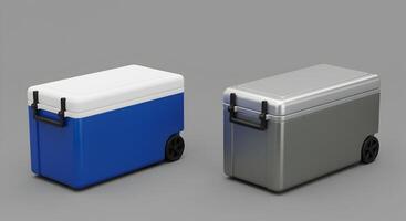 Two modern cooler boxes designed for outdoor activities and product showcase photo