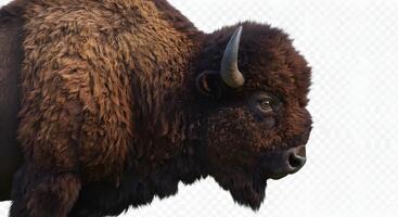 Detailed profile of a magnificent North American bison isolated on white backdrop photo