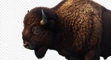 Majestic bison portrait displaying its dense fur and prominent horn photo