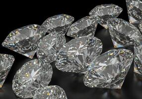 A dazzling display of radiant diamonds shines brilliantly against a sleek black surface. photo