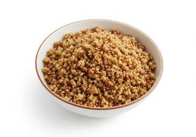 A full bowl of fluffy cooked quinoa, ready to be served as a nutritious meal option. photo
