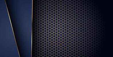 luxurious dark navy gold line overlap background with hexagon mesh pattern combination. elegant modern technology futuristic background. eps10 vector