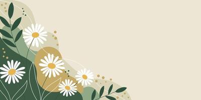 Botanical corner with daisies. Modern abstract botanical graphic design. Botanical vector