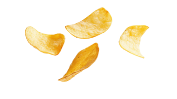 Crispy potato chips arranged in a creative display on a plain background png