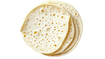 Traditional Laffa bread stacked on a plain background highlighting texture and preparation style in Middle Eastern cuisine png