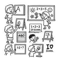 Whiteboard Activity Icon Set Writing Drawing Line Art Icons vector