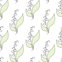Seamless Pattern May Flower Lily of the Valley. One Continuous Line Draw png