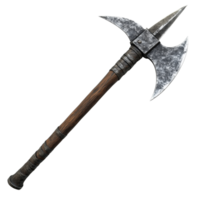 Realistic battle axe with sharp edges and wooden handle design png
