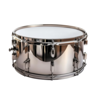 Shiny metallic snare drum with polished surface and white drumhead png