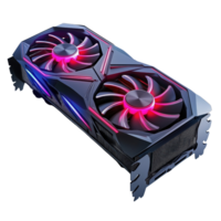 High-performance graphics card with vibrant LED lights and design png