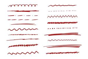 Underline red mark border doodle hand drawn mark, swoosh highlight freehand brush. Grunge scribble curvy symbol. Marker check figure. vector