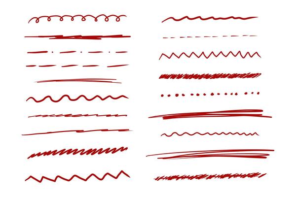 Underline red mark border doodle hand drawn mark, swoosh highlight freehand brush. Grunge scribble curvy symbol. Marker check figure.