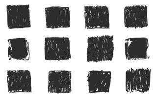 Grunge ink rectangle and square paint border with rough edges. Text box, sketch dirty line, splash. Scribble frame cadre textured vector