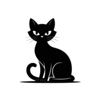 A minimalist black silhouette of a cat is shown sitting with an alert and steady gaze cutouts png