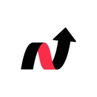 A dynamic black and red ribbon forms an upward-pointing arrow cutouts png