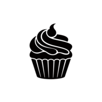 A black silhouette of a cupcake with a spiral frosting design sits against cutouts png