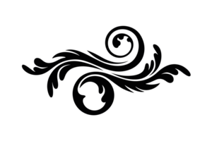 An ornate black swirl design features elegant, flowing lines with a central circular motif cutouts png