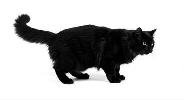 A stunning black cat in elegant pose against a pristine white background. photo