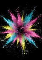 A stunning burst of colorful powder explodes in a captivating display of vibrant energy. photo